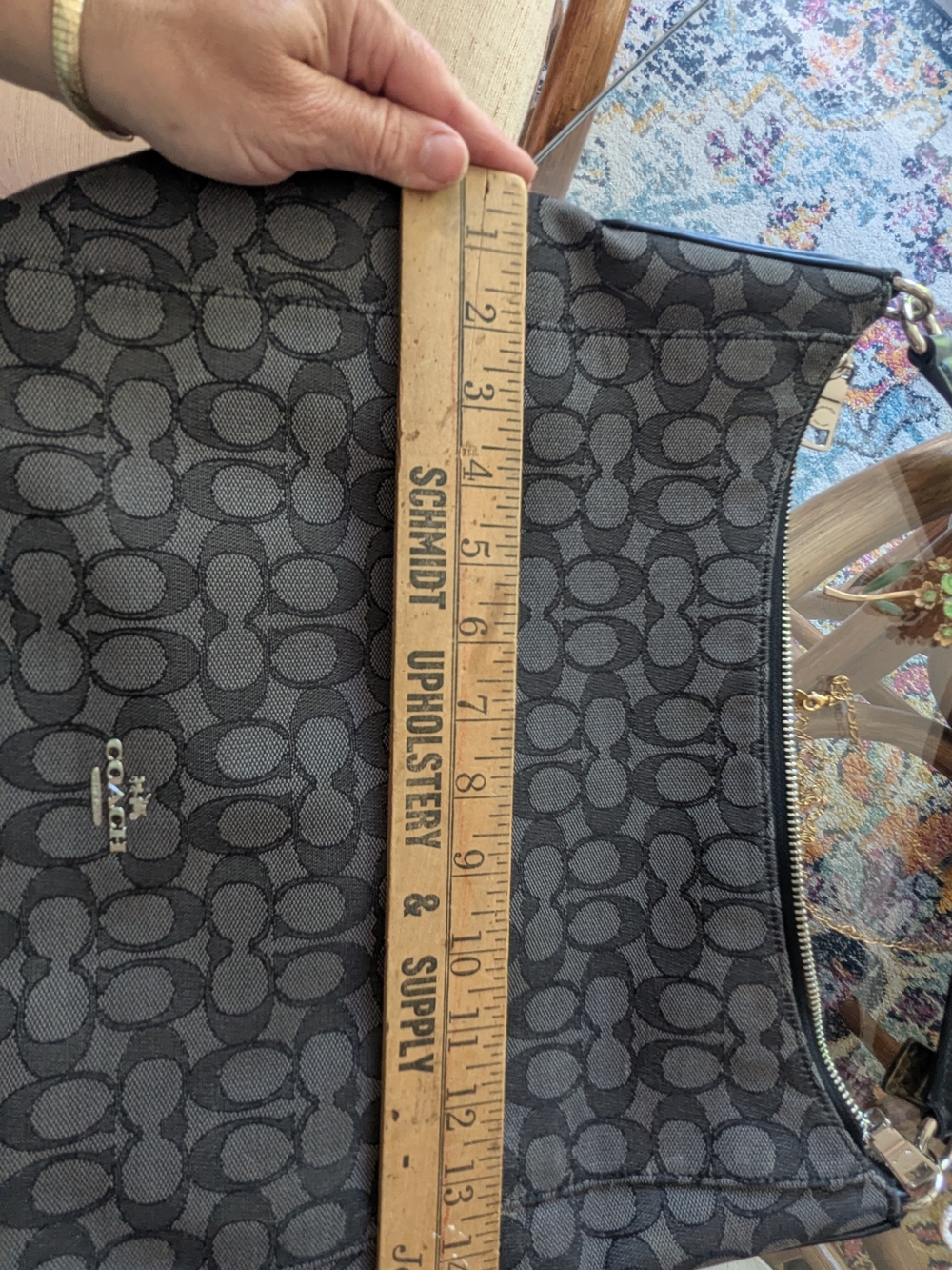 Coach Signature Jacquard Hobo Bag in Black and Gray - Picture 7 of 9